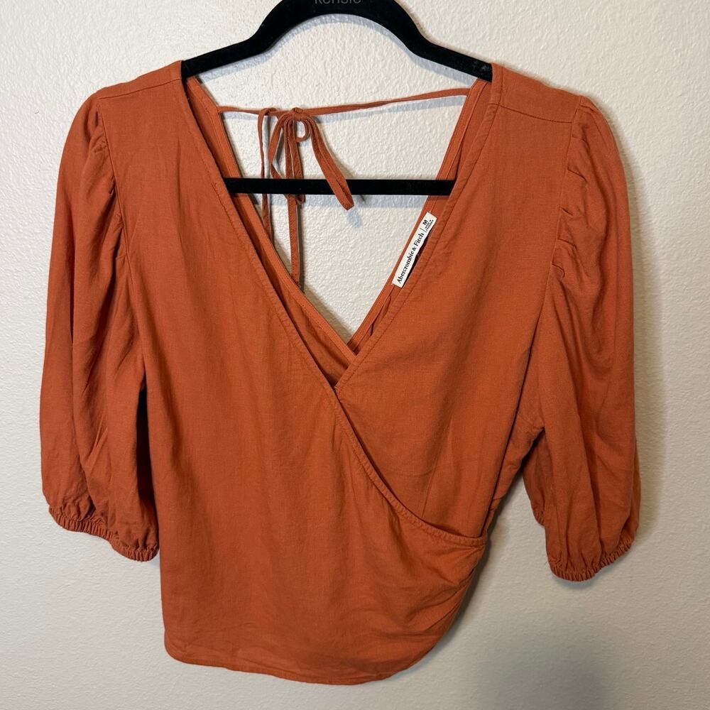 Abercrombie & Fitch Linen Blend Burnt Orange Wrap Top Women's M